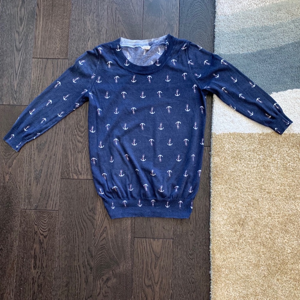 J Crew Navy Sailboat Sweater XS